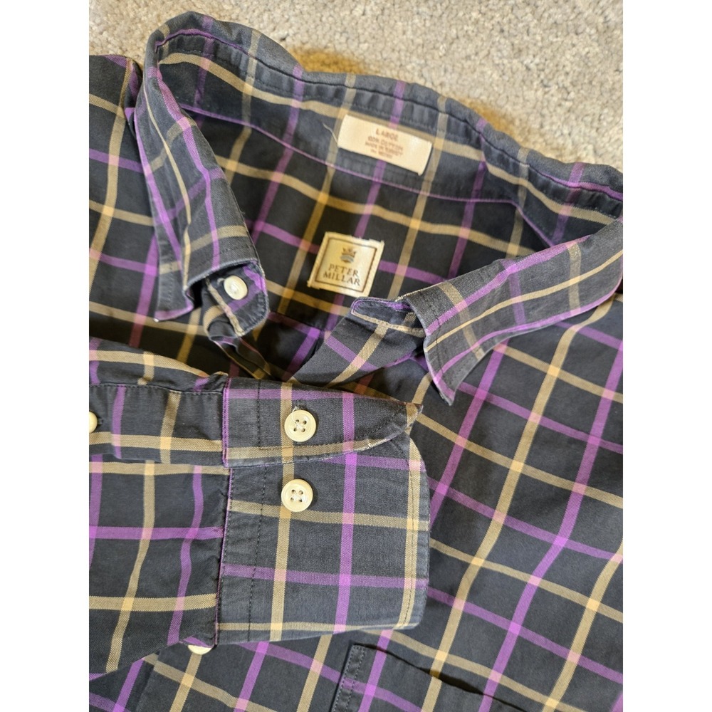 Peter Millar Mens Large Black Plaid Long Sleeve Button‎ Down Crown Crafted